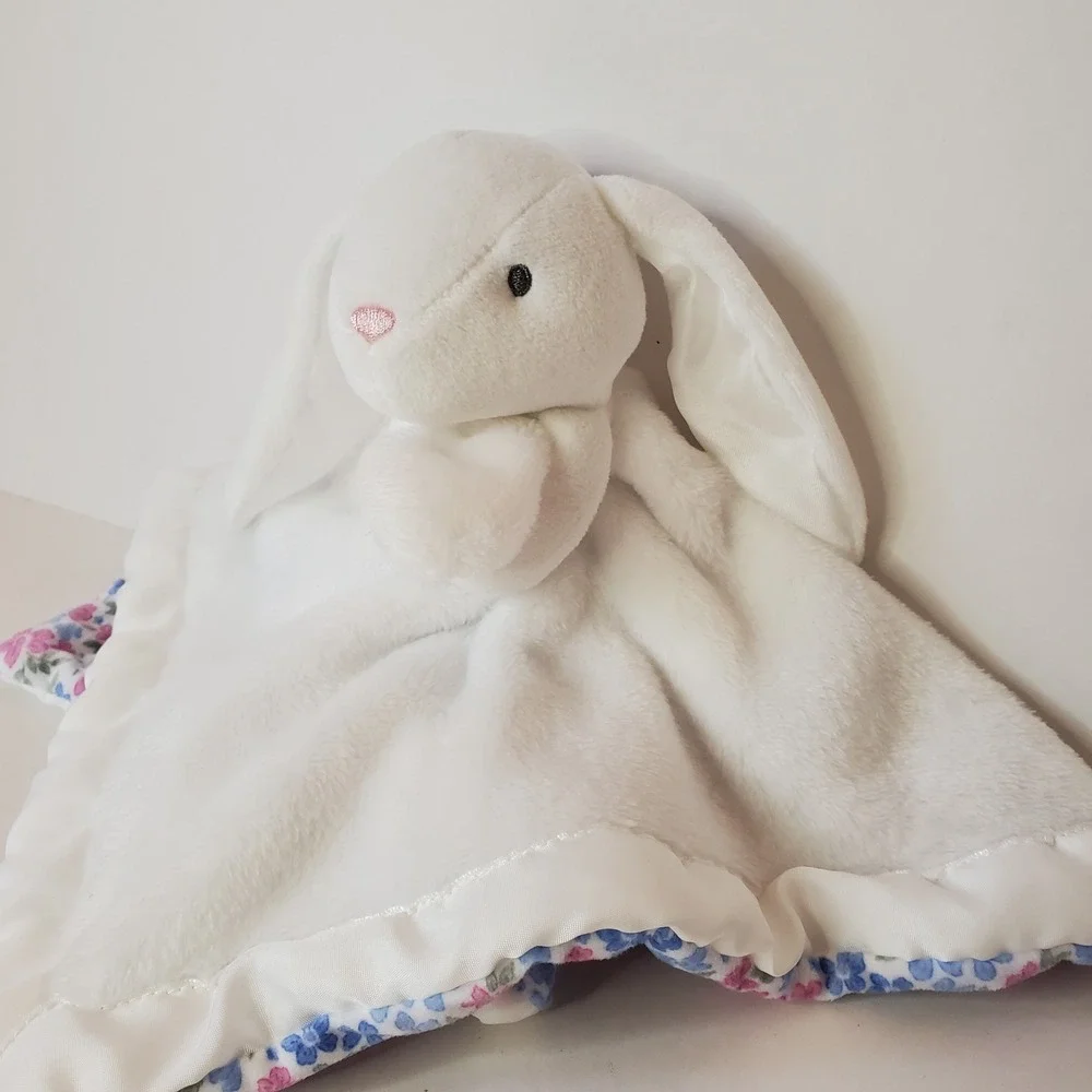 Carters White Bunny Rabbit Lovey Security Blanket Easter Floral Spring Satin Bab
